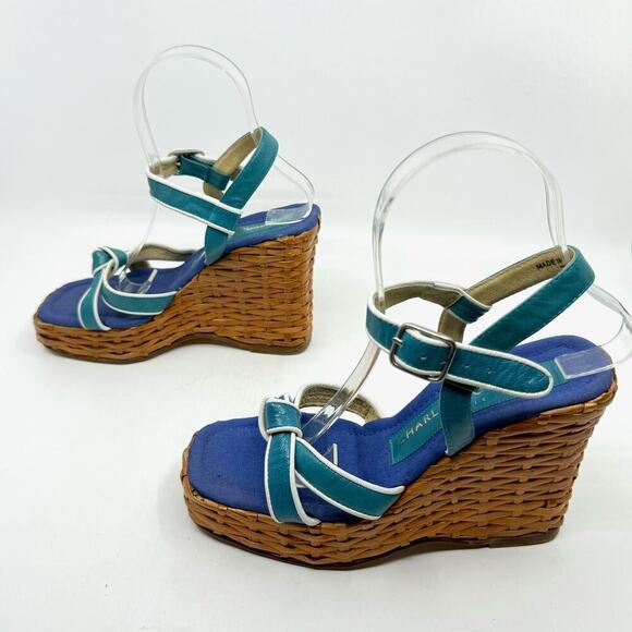 Vintage CHARLES JOURDAN Wicker Platform "Pin-up" Strappy Sandals - Picture 4 of 11